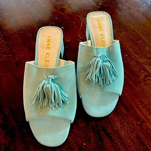 Genuine suede leather turquoise slides size 10